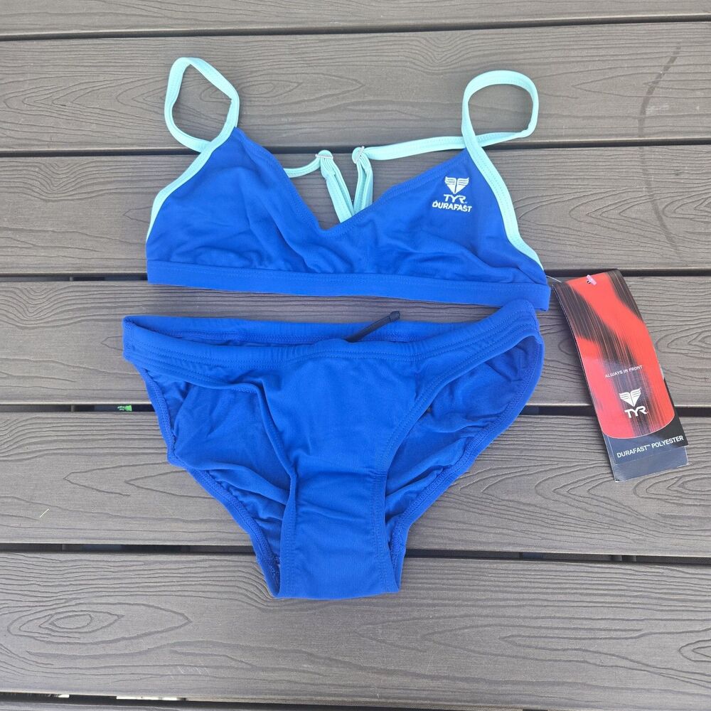 TYR Womens Durafast Solid Microback Royal/aqua Workout Bikini Size M NEW